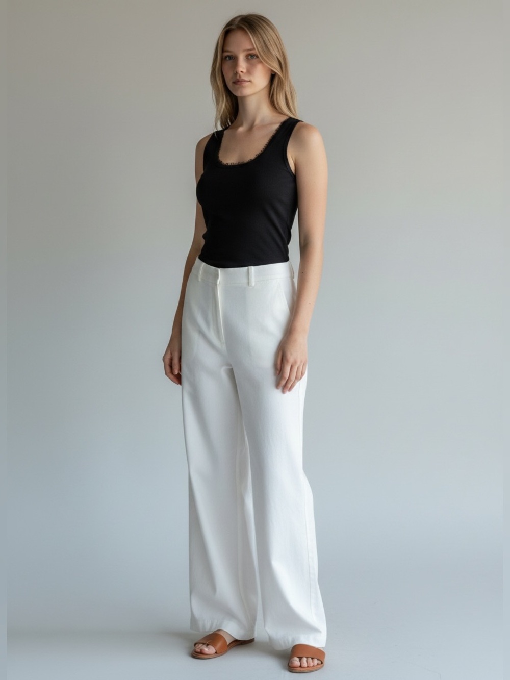 Ann Taylor Black Scoop Neck Tank with Frayed Trim